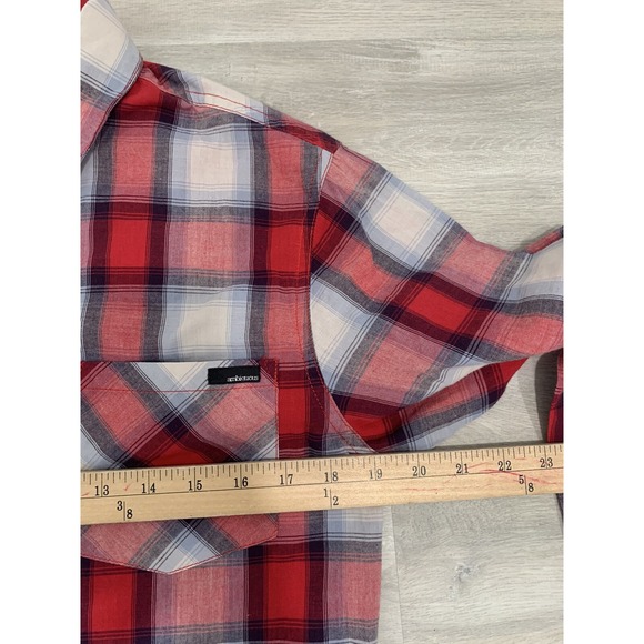 Ambiguous Shirt Mens Medium Multicolor‎ Plaid Button Up Long Sleeve Skateboard - Picture 8 of 12